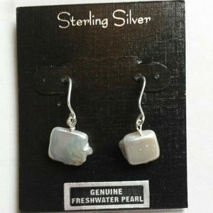 Sterling Silver Square Freshwater Pearl Earrings